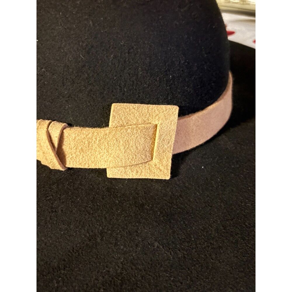 Magid Vintage Black Soft Knit Wide Brim Sun Hat Belted Buckle Detail
